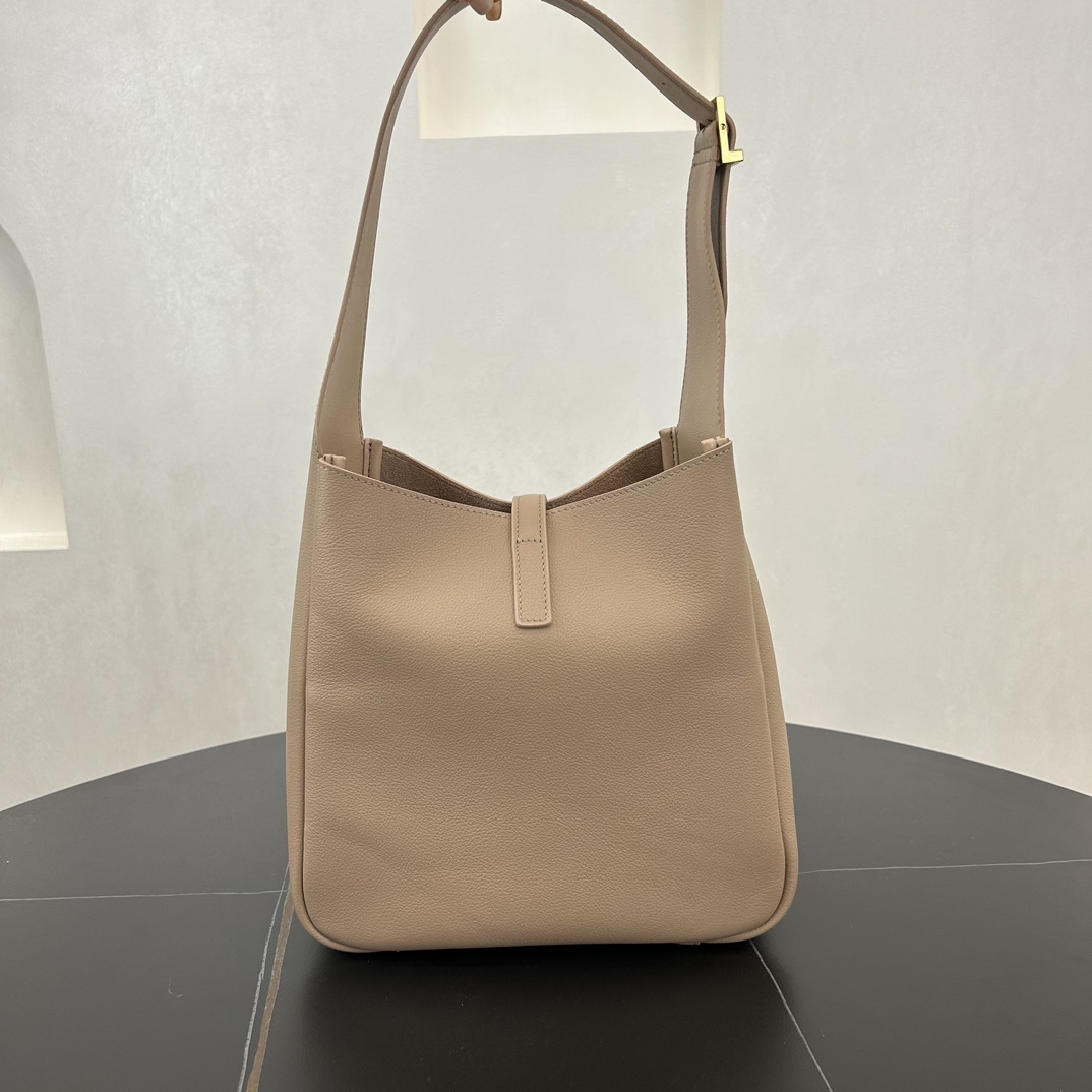 Saint Laurent LE 5 A 7 Small Soft Grained Calfskin Shoulder Bag Handbag Beige 713938